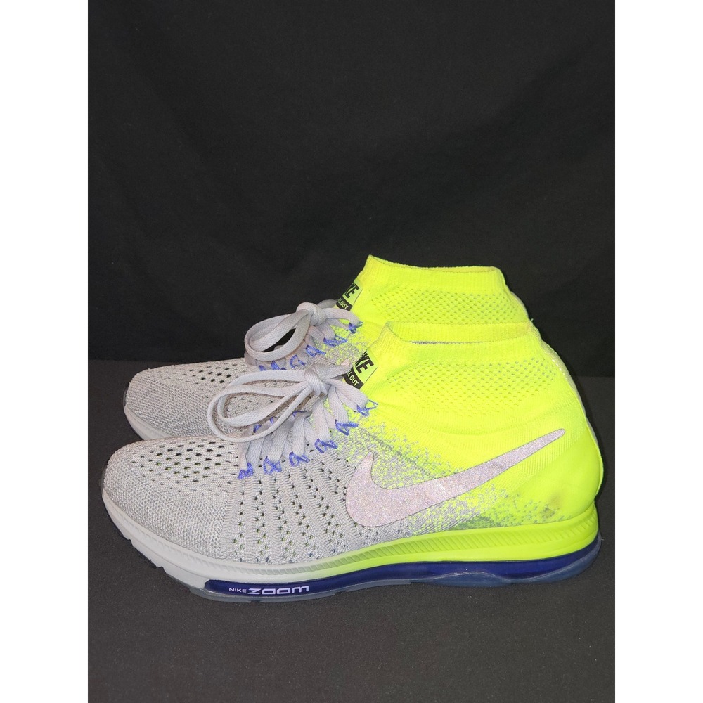 Nike Zoom All Out Flyknit Women Running Shoes Neon Yellow Gray Mid Top Athletic - Picture 4 of 12